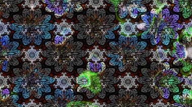 Siyah ve gri renkli çiçekler. Raster illüstrasyonunda çiçek deseni çizimi.