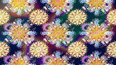 Kumaş desenli papatya çiçeği detayı. Mavi ve nötr renkte çiçekler.