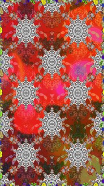 Raster Çiçek İllüstrasyonu 'nun şirin tekstili. Kahverengi renklerde etnik çiçeklerle kusursuz bir desen..