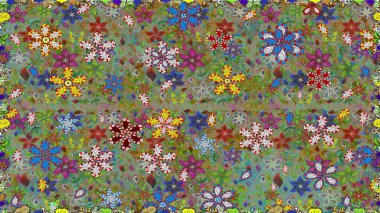 Arkaplan dokusu, duvar kağıdı, yeşil ve nötr renklerde çiçek teması. Soyut etnik raster kusursuz desen. Kabile sanatı boho baskısı, klasik çiçek arkaplanı.