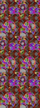 Gri ve kırmızı renkte çiçekler. Raster illüstrasyonu. El çizimi çiçekli soyut çizim deseni.