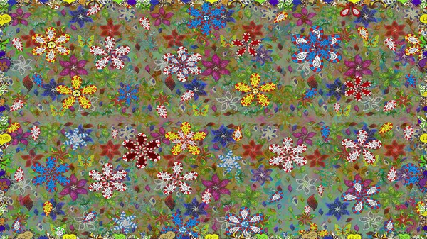 Arkaplan dokusu, duvar kağıdı, yeşil ve nötr renklerde çiçek teması. Soyut etnik raster kusursuz desen. Kabile sanatı boho baskısı, klasik çiçek arkaplanı.