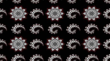 Siyah ve gri renkli Asya tekstili. Raster illüstrasyonu. Çiçek desenini çiz.