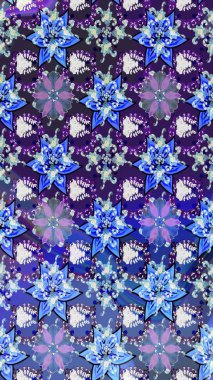 Mavi renkli çiçekler. Raster illüstrasyonu. Tropikal çizim çiçek deseni.