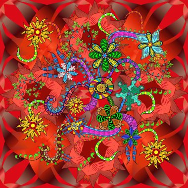 Raster floral pattern in doodle style with flowers. Flowers on pleasant colors. Gentle, summer floral background.