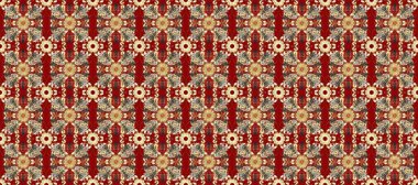 Doğum günü kartı, davetiye ya da afiş için iyidir. Raster illüstrasyonu. Kırmızı, bej ve kahverengi renklerde altın. Dekoratif simetri arabesk. Kusursuz ortaçağ çiçek desenleri..