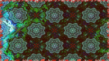 Çiçeksiz desenli nakış işlemeli gelincikler ve vadideki zambaklar. Tekstil tasarımı için geleneksel Raster çiçek buketi kahverengi ve yeşil renkler.