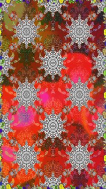 Raster Çiçek İllüstrasyonu 'nun şirin tekstili. Kahverengi renklerde etnik çiçeklerle kusursuz bir desen..