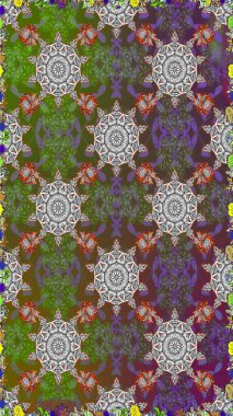 Şatafatlı bahar bahçesi dokusu. Raster illüstrasyonu. Çiçek deseni. Gri ve yeşil renkli çiçekler. Gri ve yeşil renklerde desensiz çiçek.