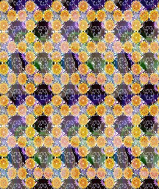 Sarı renkli çiçekler. Kumaş desenli papatya çiçekleri ayrıntıları.