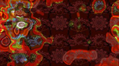 Modern, kahverengi ve kırmızı raster arka plan duvar kağıdı çizimi, klasik çizgili desenli desenli çiçekler, çiçekli süsler. Çiçekli el çizimi çizimi deseni.