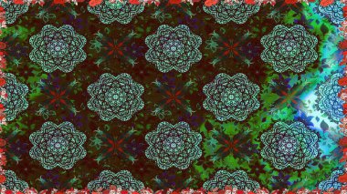 Raster geleneksel halk çiçekleri kahverengi ve yeşil renkli tekstil tasarımları için. Çiçeksiz desenli nakış işlemeli gelincikler ve vadi zambaklarıyla.