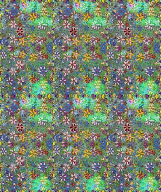 Raster illüstrasyonunda kusursuz çiçek deseni. Yeşil ve mavi renkte çiçekler.