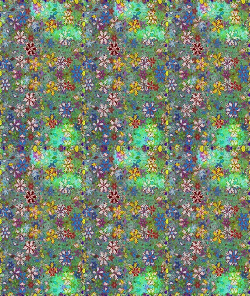 Raster illüstrasyonunda kusursuz çiçek deseni. Yeşil ve mavi renkte çiçekler.