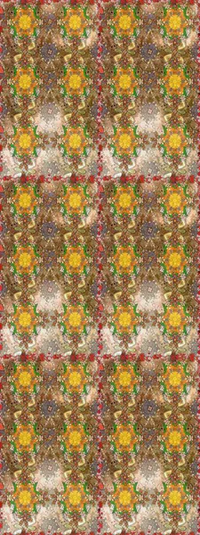 Moda baskıları için zarif bir şablon. Modern çiçek arkaplanı. Halk tarzı. Parlak renkli çiçekleri ve kahverengi ve bej renkli yaprakları olan harika bir çiçek deseni..