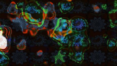 Raster illüstrasyonundaki çiçek desenli çizim. Siyah ve gri renkte çiçekler.