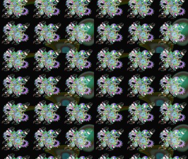 Renkli siyah ve yeşil çizim deseni. Doodle tarzı. Siyah ve yeşil renkli çiçekler. Elle çizilmiş sonbahar çiçeği deseni. Tekstil ve kapak tasarımı için mükemmel.