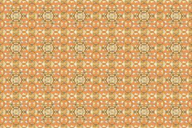 Tarafsız, bej ve turuncu renklerde altın elementlerle kusursuz desen. Geleneksel oryantasyon süsü. Kusursuz klasik raster altın desenli. Klasik vintage arkaplan.