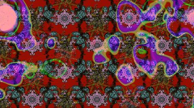 Raster illüstrasyonu. Kibar, bahar çiçekleri kırmızı ve kahverengi renklerde. Raster çiçek desenli ve çiçekli..