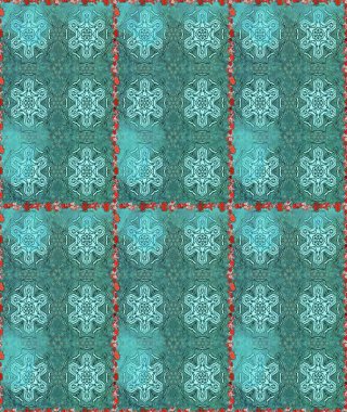 Hediye ambalaj kağıdı, tebrik kartları, posterler ve pankart tasarımı. Mavi ve yeşil renkli çiçekler. Raster düz çiçekleri pürüzsüz desen.