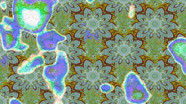 Çok yeşil zarif küçük çiçekler ve yeşil renkli komik böcekler, raster desen, illüstrasyon.