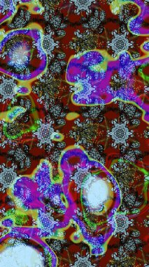 Mavi ve kahverengi renkli şirin çiçek deseni. Renkli Bahar Teması eskiz kalıbı. Düz Çiçek Elementleri Tasarımı. Raster Modaya uygun kumaş deseni.