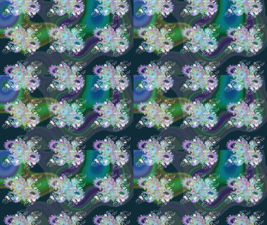 Zentangle soyut çiçekleri. Raster illüstrasyonu. Güzel kumaş deseni. Renkli Bahar Teması eskiz kalıbı. Düz Çiçek Elementleri Tasarımı. Çiçek tozu..