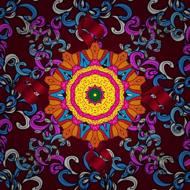 Vektör çizimi. Asya tekstil tarzında. Kırmızı ve siyah renkte çiçekler. Kusursuz çiçek deseni. Vektör illüstrasyonu.