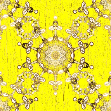 Çiçek desenli altın metal. Kusursuz altın desen. Altın elementli sarı ve bej renkler. Altın çiçekli süs, sırmalı kumaş ve cam desenli..