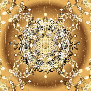 Geleneksel klasik altın desen. Doğulu süsü. Barok tarzında kusursuz bir doğulu süsü. Kahverengi ve bej renklerde altın desenli altın elementler.