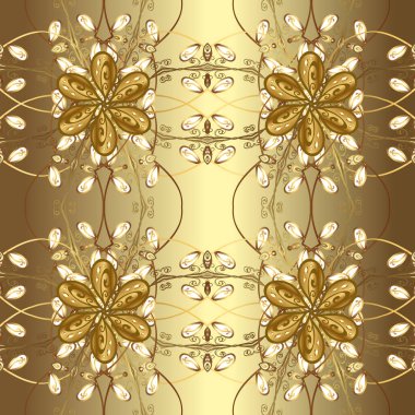 2019 Noel 'i, kar tanesi, yeni yıl. Kahverengi ve bej renkli, altın elementli klasik, pürüzsüz desen.