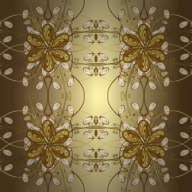 Vektör altın mehndi seamless modeli. Kahverengi ve bej renkler desen. Kına dövme, altın çıkartmalar, mehndi ve yoga tasarım, kartları ve baskı ile süs çiçek öğeleri.