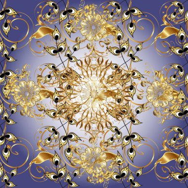 Kusursuz ortaçağ çiçek deseni. Doğum günü kartı, davetiye ya da afiş için iyidir. Vektör çizimi. Mor ve nötr renklerde altın. Dekoratif simetri arabesk.