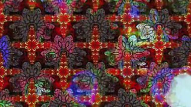 Renkli unsurlarla hareketli arka plan görüntüleri. Çiçekler. Eski model. Bayrak tarzı. Video kaydı. Şablon. Döngü. Kusursuz..