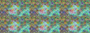 Raster illüstrasyonu. Renkli Bahar Temalı Kusursuz Arkaplan. Zentangle soyut çiçekleri. Düz Çiçek Elementleri Tasarımı. Güzel kumaş deseni. Çiçek tozu..