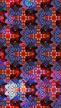 Raster illüstrasyonu. Mor renkli Asya tekstili. Suluboya çiçekli çiçek deseni.