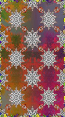 Kusursuz çiçek deseni. Kahverengi ve gri renkli çiçekler. Raster illüstrasyonu. Asya tekstil tarzında. Raster illüstrasyonu.