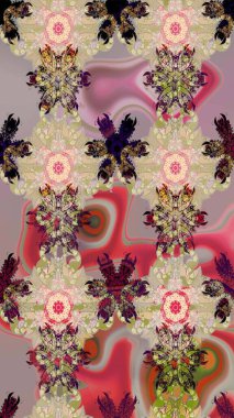 Renkli Bahar Teması eskiz kalıbı. Bej renkli çiçekler. Düz Çiçek Elementleri Tasarımı. Sevimli çiçek raster deseni.