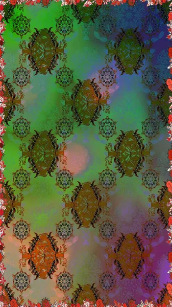 Düz Çiçek Elementleri Tasarımı. Süslü kumaş deseni. Raster illüstrasyonunda kusursuz çiçek deseni. Renkli Bahar Teması Kusursuz Arkaplan.