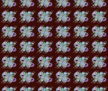 Raster hisseleri. Eskiz arkaplan modeli. Suluboya, elle çizilmiş. Çiçekler kahverengi ve mavi üzerine.