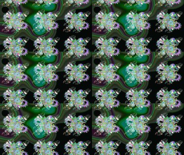 Yeşil ve siyah renkli etnik çiçeklerle süslenmiş zarif bir eskiz şekli. Asya Tekstil 'inde Raster Çiçek İllüstrasyonu.