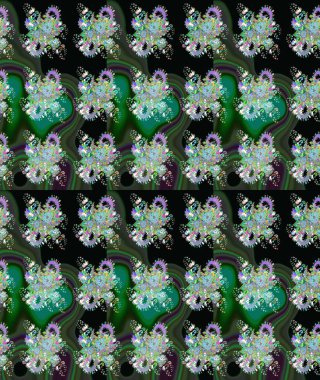 Yeşil ve siyah renkli etnik çiçeklerle süslenmiş zarif bir eskiz şekli. Asya Tekstil 'inde Raster Çiçek İllüstrasyonu.