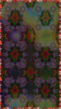 Raster illüstrasyonu. Kusursuz Chichi kumaş deseni. Düz Çiçek Elementleri Tasarımı. Çiçek deseni. Renkli Bahar Teması Kusursuz Arkaplan.