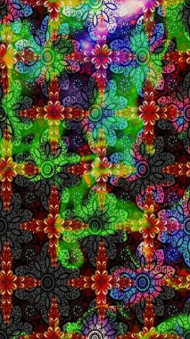 Raster illüstrasyonundaki çiçek desenli çizim. Düz Çiçek Elementleri Tasarımı. Renkli Bahar Teması eskiz kalıbı. Yeşil ve siyah renkte çiçekler.