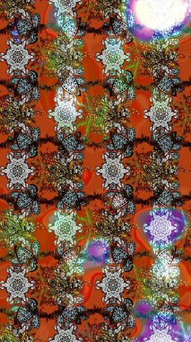 Raster Illustrasyon 'daki Çiçek Deseni' nin son moda çizimi. Düz Çiçek Elementleri Tasarımı. Kahverengi ve turuncu renkli çiçekler. Renkli Yaz Teması çizim şablonu.