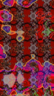 Suluboya çiçekli çiçek deseni. Kahverengi ve kırmızı renklerde güzel bir tekstil. Raster illüstrasyonu.