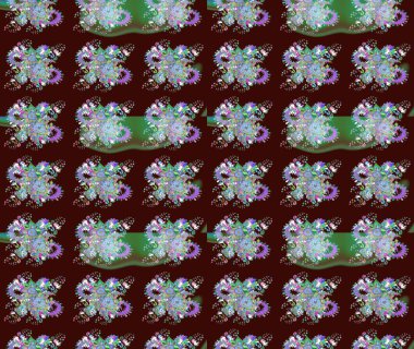 Dallı bahar çiçekleri ile desen, kahverengi ve çiçek silueti ile yeşil renkler. Raster deseni.