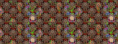 Raster illüstrasyonundaki çiçek desenli çizim. Suluboya tarzında kahverengi ve bej renkte çiçekler.