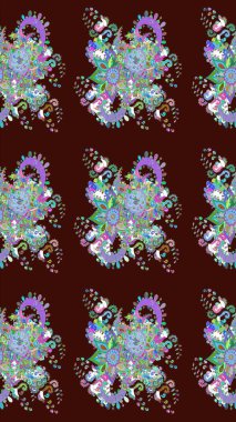 Suluboya, elle çizilmiş. Eskiz arkaplan modeli. Raster hisseleri. Çiçekler kahverengi ve mavi üzerine.