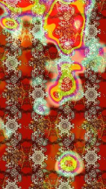 Çiçekli karalama şeklinde Raster çiçek deseni. Kahverengi ve kırmızı renklerde bahar çiçekleri. Raster illüstrasyonu.